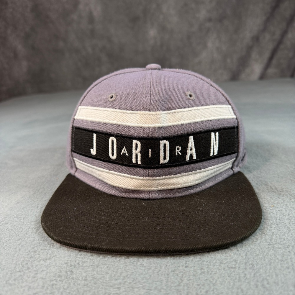 Jordan Brand Youth Snapback Hat Grey Black White Stripe Jumpman Adjustable Cap